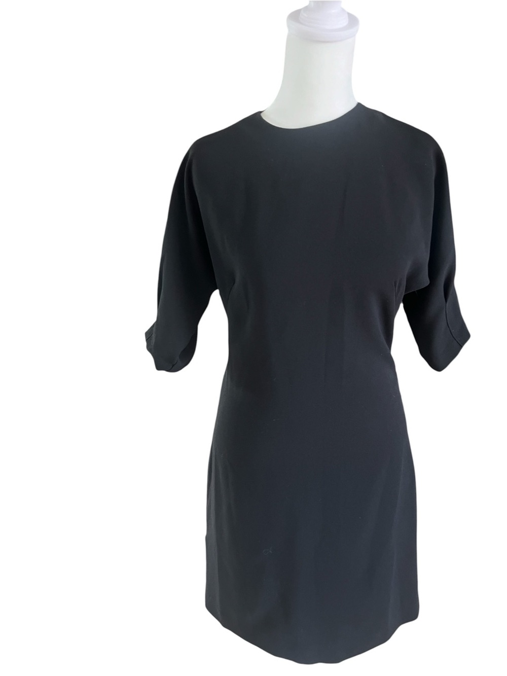 MANGO SUIT Black Poet Sleeve Shift Dress Tailored Workwear Evening Crepe XS 2